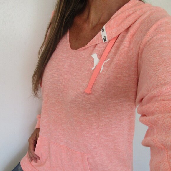 🌸SOLD🌸 PINK Victoria's Secret Hoodie Large Neon Tunic Sweatshirt - Picture 3 of 9
